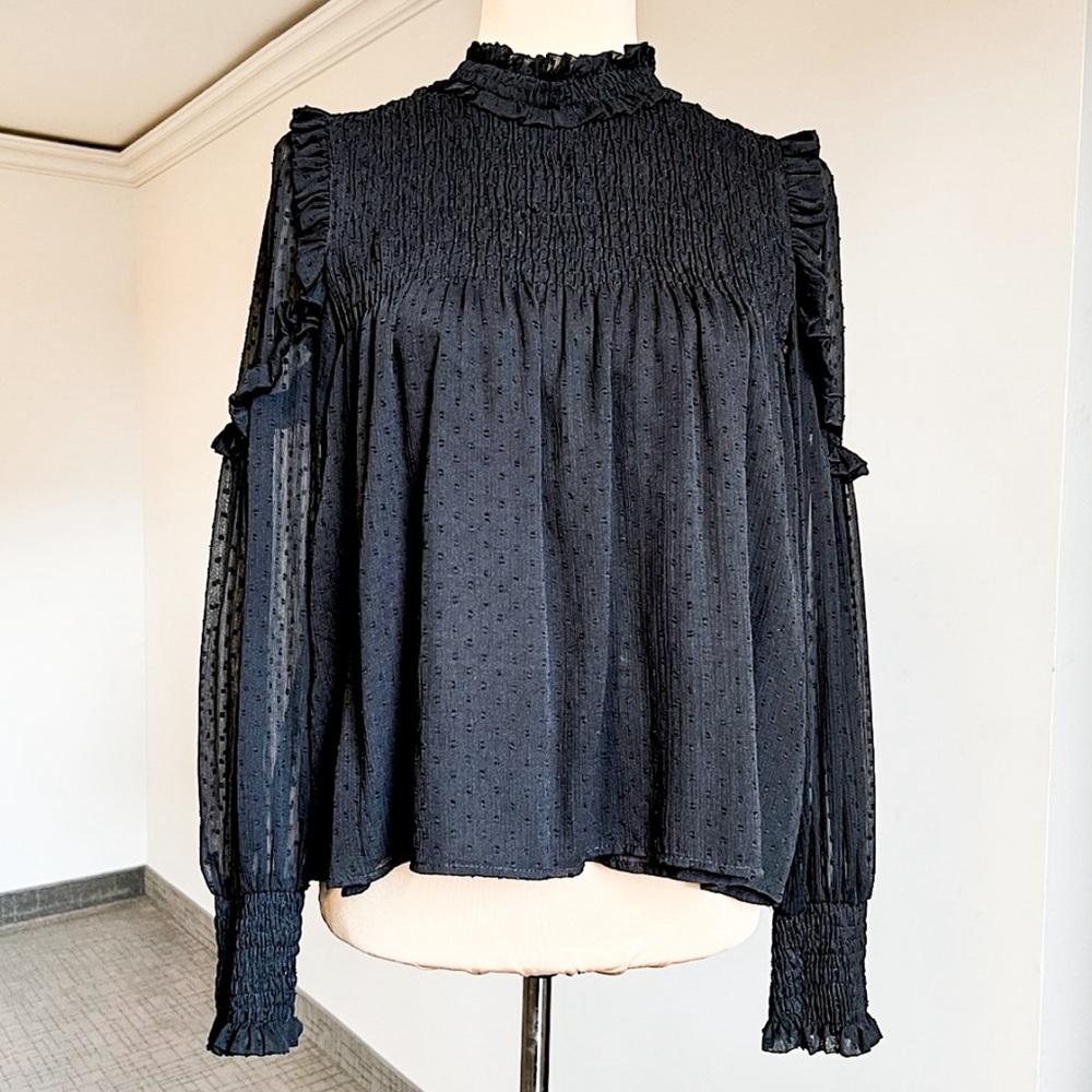 NWT Zara Plumetis Top Black Size M